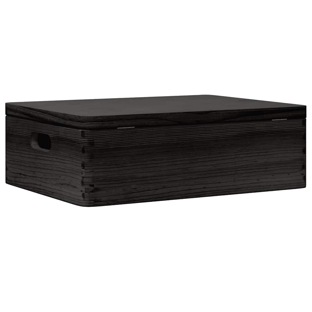 Dřevěná Box S Víkem A Držadly Masivní Borové Dřevo Černá