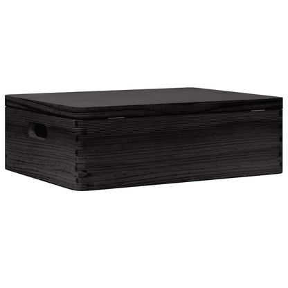 Dřevěná Box S Víkem A Držadly Masivní Borové Dřevo Černá