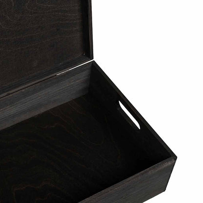 Dřevěná Box S Víkem A Držadly Masivní Borové Dřevo Černá