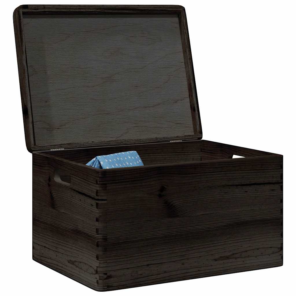 Dřevěná Box S Víkem A Držadly Masivní Borové Dřevo Černá