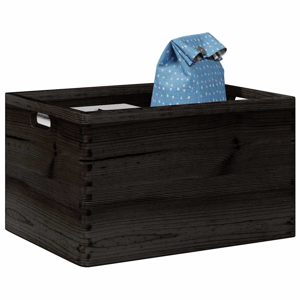 Dřevěná Box S Víkem A Držadly Masivní Borové Dřevo Černá