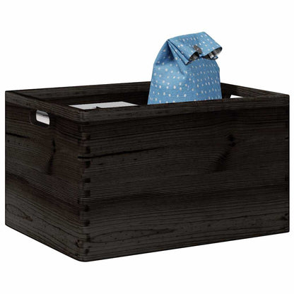 Dřevěná Box S Víkem A Držadly Masivní Borové Dřevo Černá