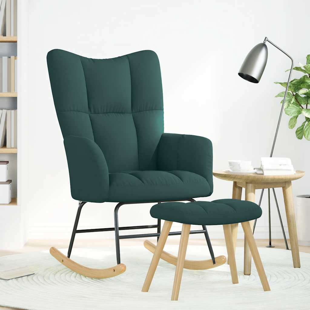 Houpací Křeslo S Podnožkou Tmavě Zelené Textil