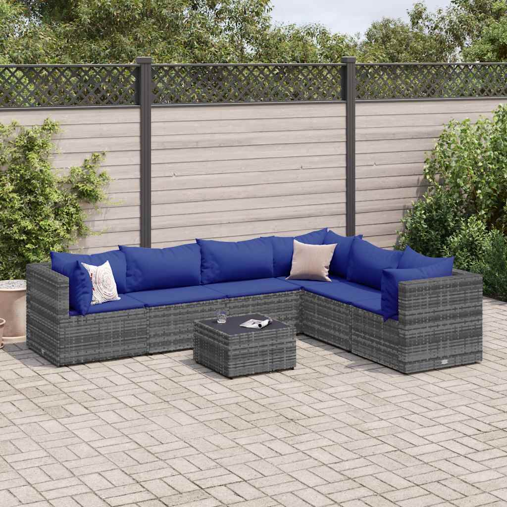 7Dílná Zahradní Sedací Souprava S Poduškami Šedá Polyratan