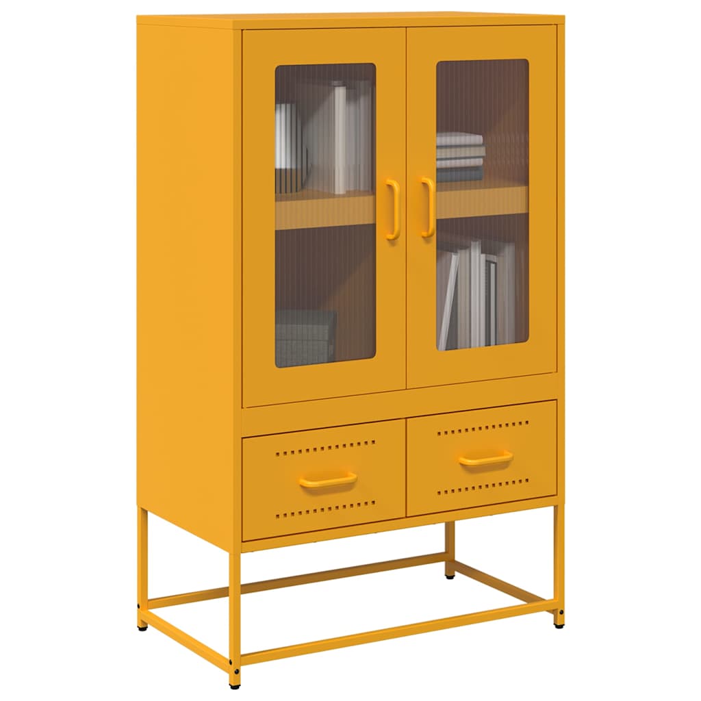 Skříň Highboard Hořčicově Žlutá 68X39X111,5 Cm Ocel