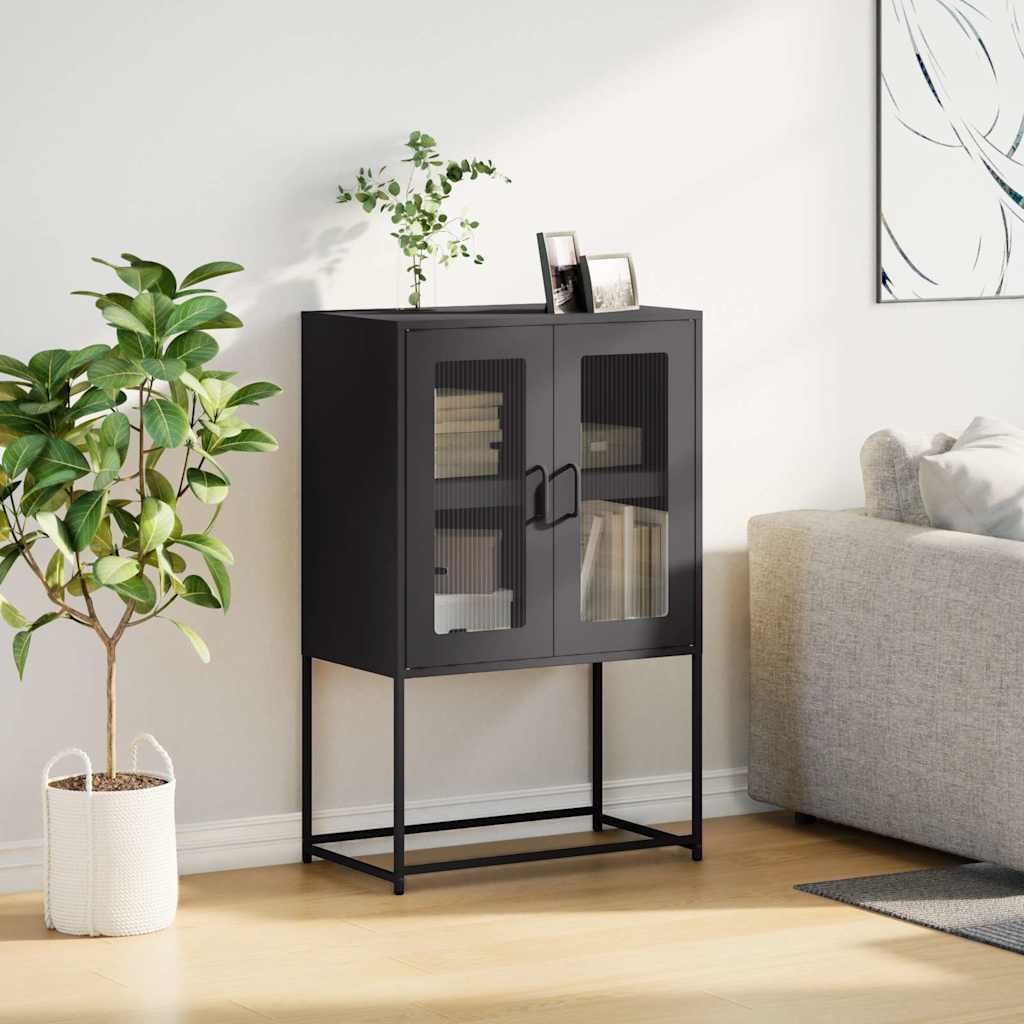 Skříň Highboard Černá 68X39X107 Cm Ocel