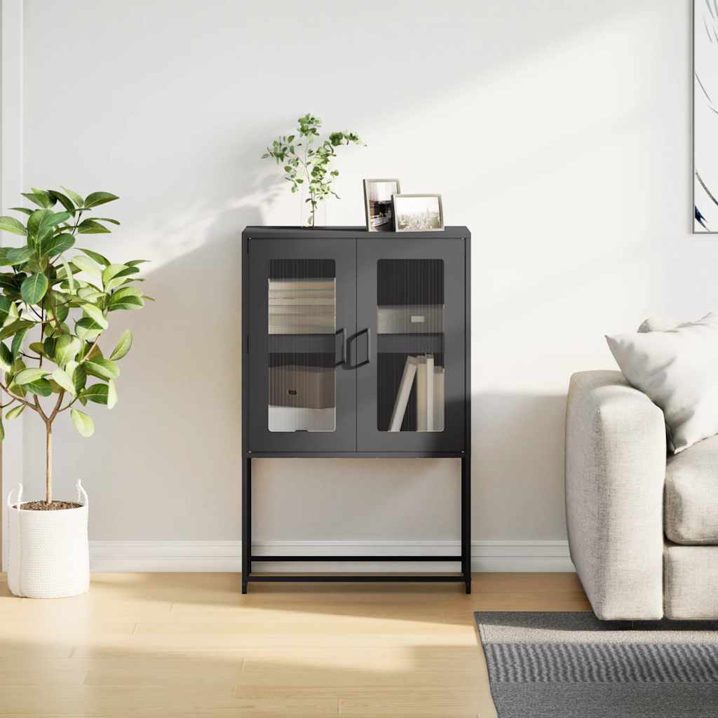 Skříň Highboard Černá 68X39X107 Cm Ocel