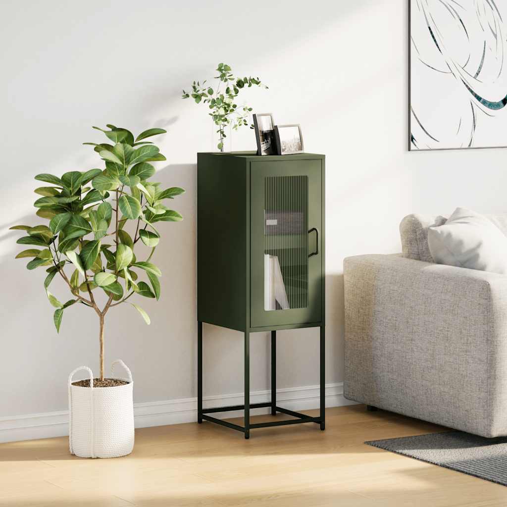 Příborník Olivově Zelený 36X39X107 Cm Ocel Válcovaná Za Studena