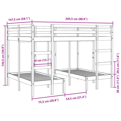 Rám Trojité Patrové Postele Bílý 140X200/70X140 Cm Borovice