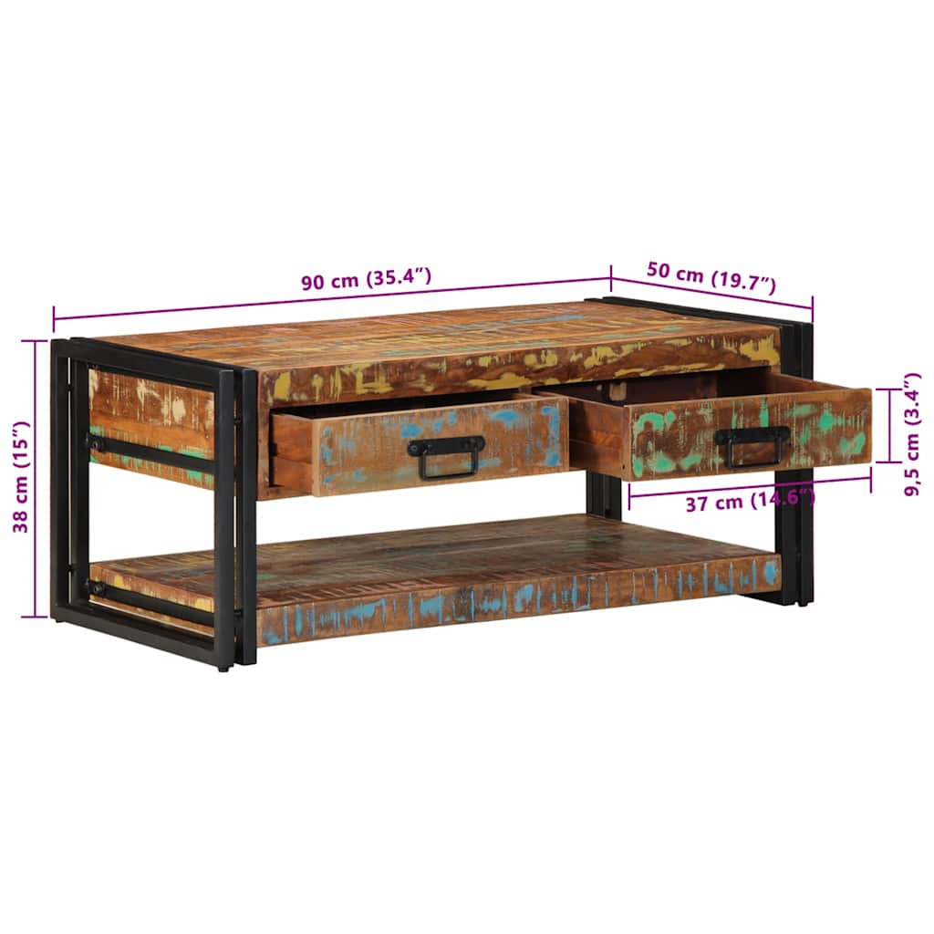 Konferenční Stolek Vícebarevný 90X50X38 Cm Recyklované Dřevo