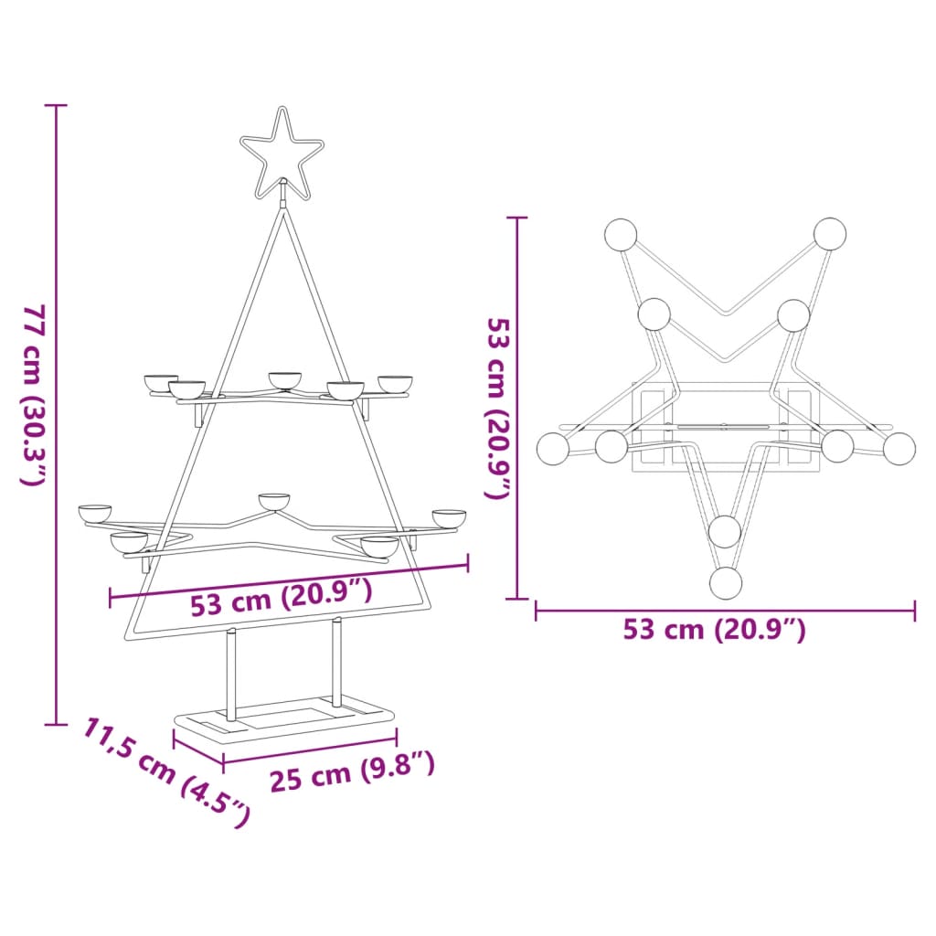 Kovový Vánoční Stromeček Pro Dekorace Černý 75 Cm