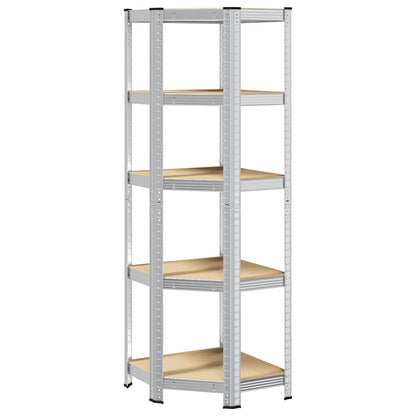 5Patrový Rohový Regál Stříbrný Ocel A Kompozitní Dřevo Stříbrná