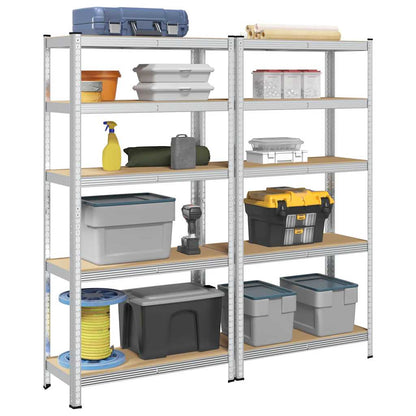 5Patrové Úložné Regály 3 Ks Stříbrné Ocel A Kompozitní Dřevo Stříbrná