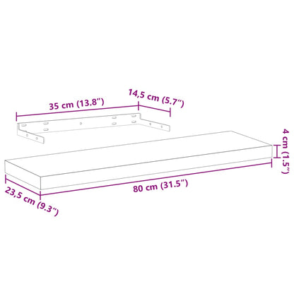 Plovoucí Police 2 Ks 80 X 23,5 X 4 Cm Kompozitní Dřevo