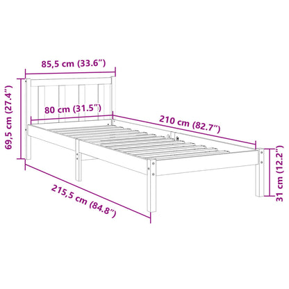 Prodloužený Rám Postele Bez Matrace Bílý 80 X 210 Cm Borovice