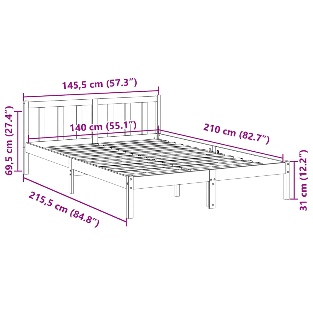 Prodloužený Rám Postele Bez Matrace 140 X 210 Cm Borovice
