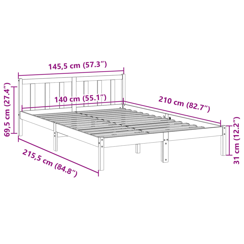 Prodloužený Rám Postele Bez Matrace Bílý 140 X 210 Cm Borovice