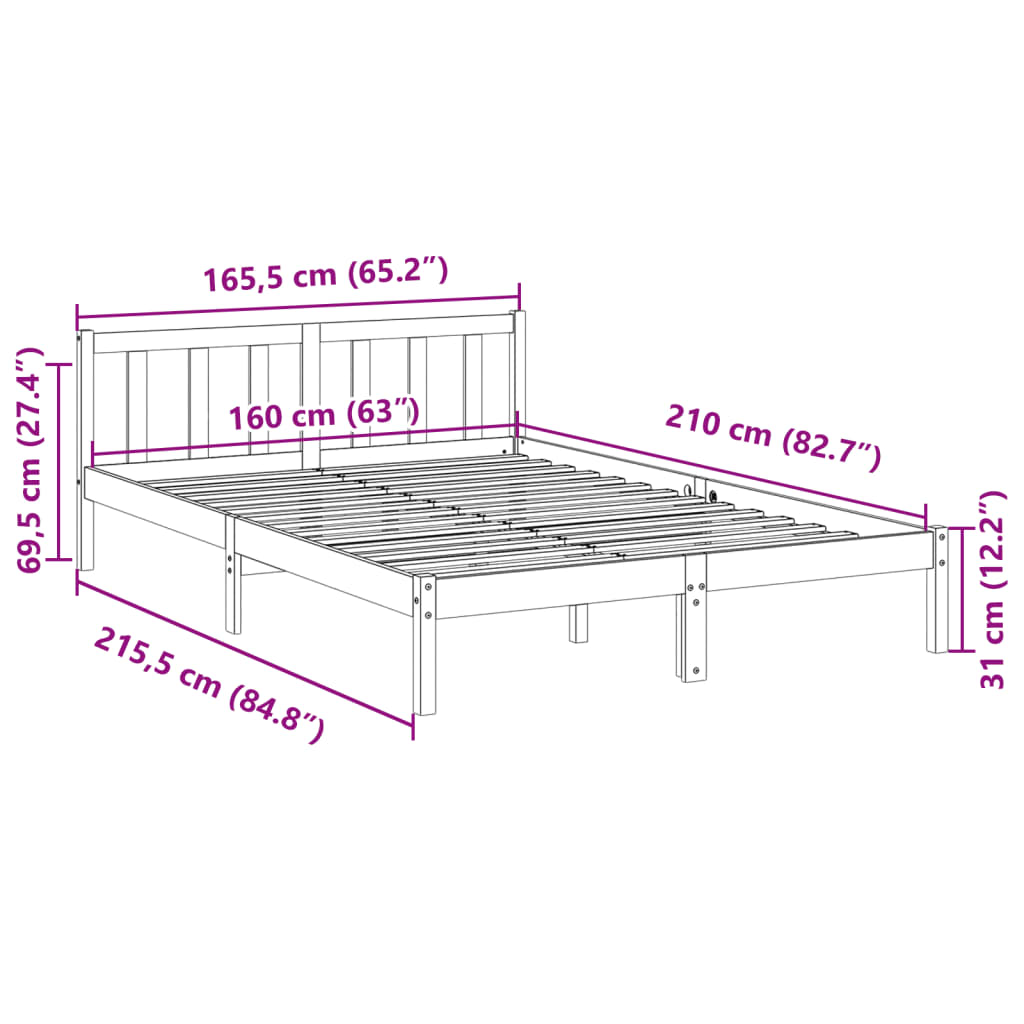 Prodloužený Rám Postele Bez Matrace 160 X 210 Cm Borovice
