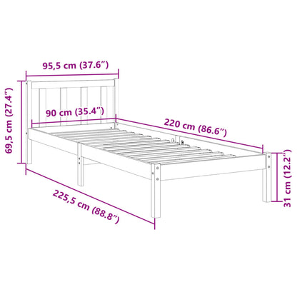 Prodloužený Rám Postele Bez Matrace Bílý 90 X 220 Cm Borovice