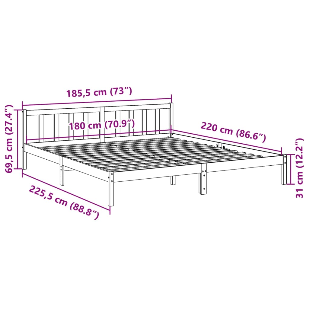 Prodloužený Rám Postele Bez Matrace 180 X 220 Cm Borovice