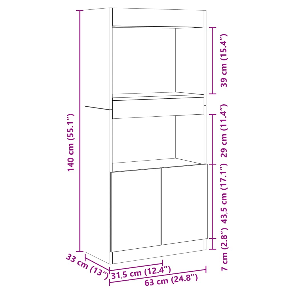 Skříň Highboard 63 X 33 X Kompozitní Dřevo Hnědý Dub