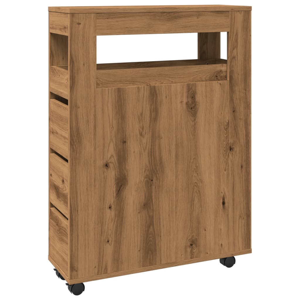 Úzká Koupelnová Skříňka Na Kolečkách Dub Artisan Kompozit
