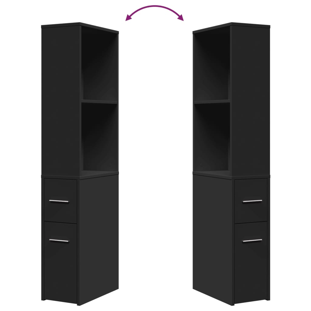 Úzká Koupelnová Skříňka Na Kolečkách Černá Kompozitní Dřevo