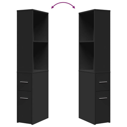 Úzká Koupelnová Skříňka Na Kolečkách Černá Kompozitní Dřevo