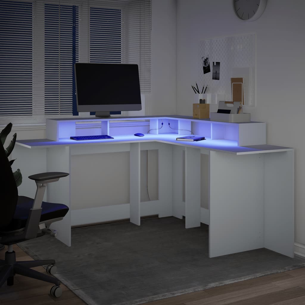 Psací Stůl S Led Světly Bílý Kompozitní Dřevo