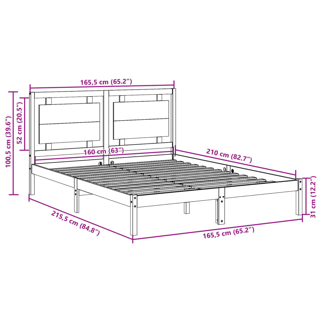 Prodloužený Rám Postele Bez Matrace Bílý 160 X 210 Cm Masiv