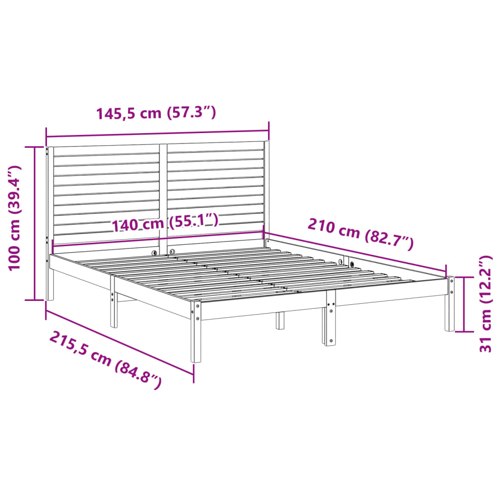 Prodloužený Rám Postele Bez Matrace 140 X 210 Cm Masivní Dřevo