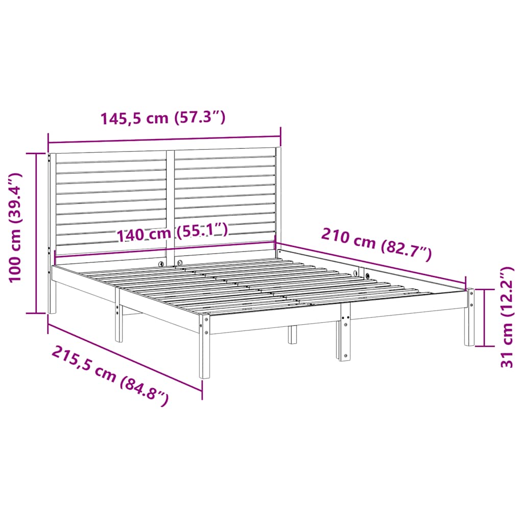 Prodloužený Rám Postele Bez Matrace Bílý 140 X 210 Cm Masiv