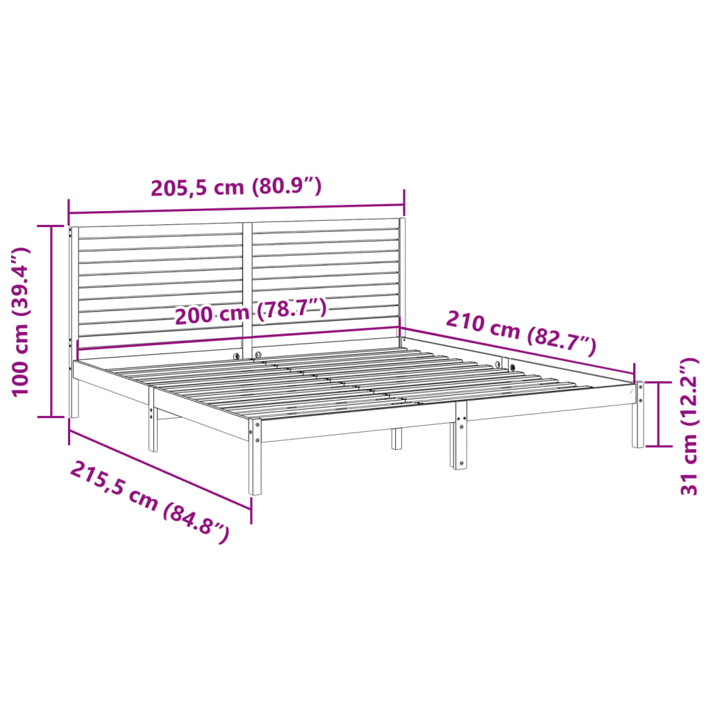 Prodloužený Rám Postele Bez Matrace Bílý 200 X 210 Cm Masiv