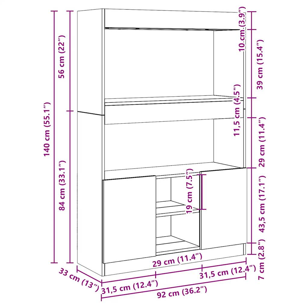 Skříň Highboard Betonově Šedá 92 X 33 X 140 Cm Kompozitní Dřevo