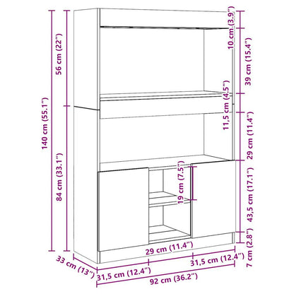 Skříň Highboard Betonově Šedá 92 X 33 X 140 Cm Kompozitní Dřevo