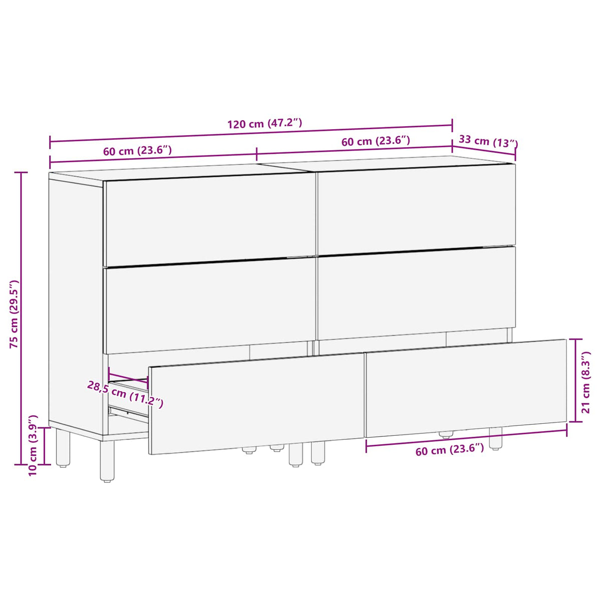 Servírovací Skříň 2 Ks 60 X 33 X 75 Cm Masivní Mangové Dřevo