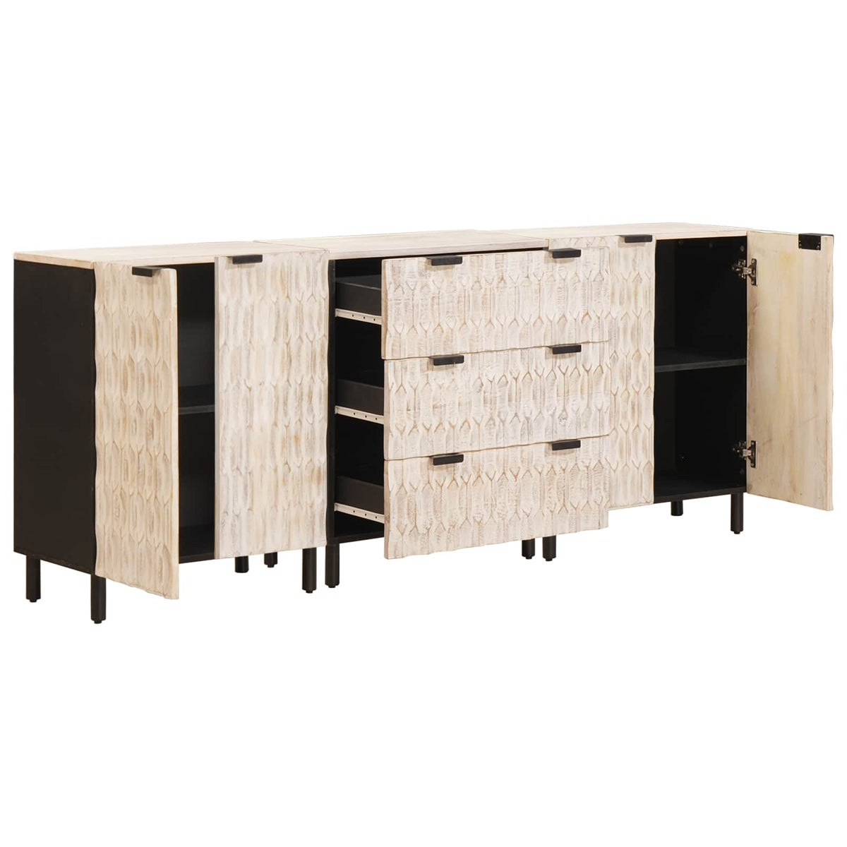 Servírovací Skříň 3 Ks 60 X 33 X 75 Cm Masivní Mangové Dřevo