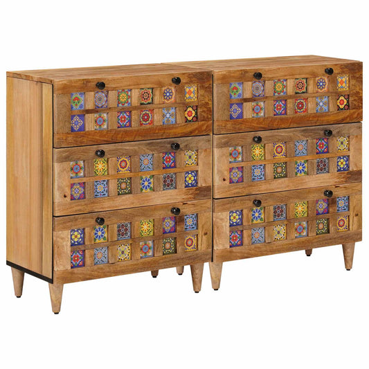 Servírovací Skříň 2 Ks 60 X 33 X 75 Cm Masivní Mangové Dřevo