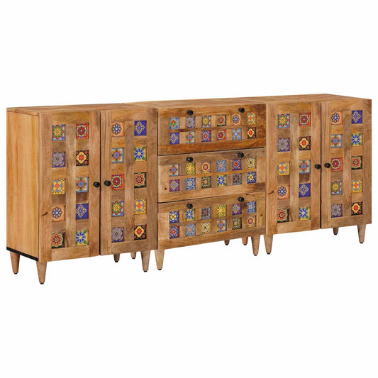 Servírovací Skříň 3 Ks 60 X 33,5 X 75 Cm Masivní Mangové Dřevo