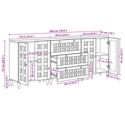 Servírovací Skříň 3 Ks 60 X 33,5 X 75 Cm Masivní Mangové Dřevo