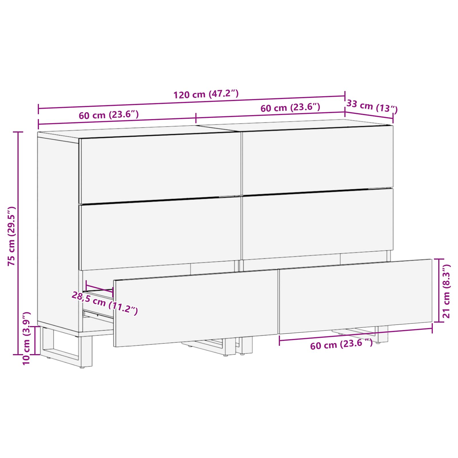 Servírovací Skříň 2 Ks 60 X 33 X 75 Cm Masivní Mangové Dřevo