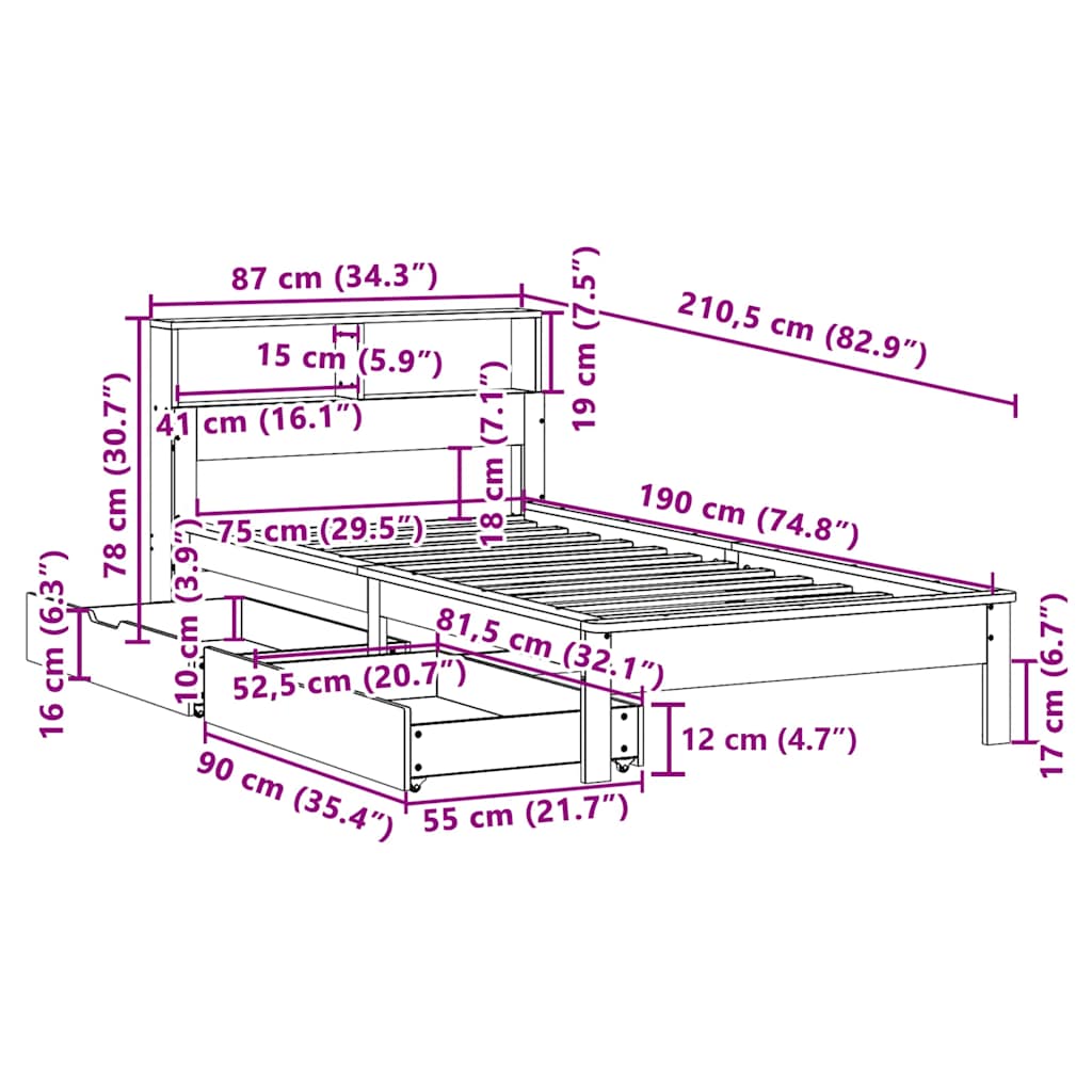 Postel S Knihovnou Bez Matrace Masivní Borovice
