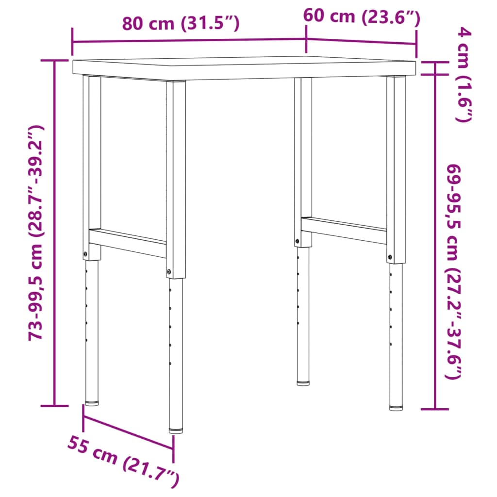 Pracovní Stůl 80 X 60 X (73–99,5) Cm Masivní Akácie Obdélníkový