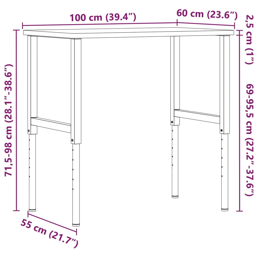 Pracovní Stůl Tmavě Hnědý 100X60X(71,5–98) Cm Dub Obdélníkový