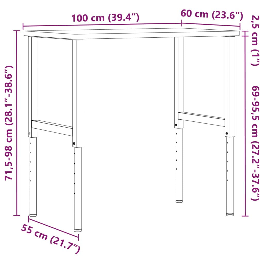 Pracovní Stůl 100 X 60 X (71,5–98) Cm Masivní Buk Obdélníkový