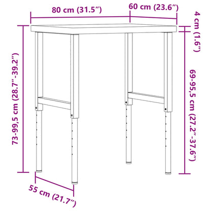 Pracovní Stůl 80 X 60 X (73–99,5) Cm Masivní Akácie Obdélníkový