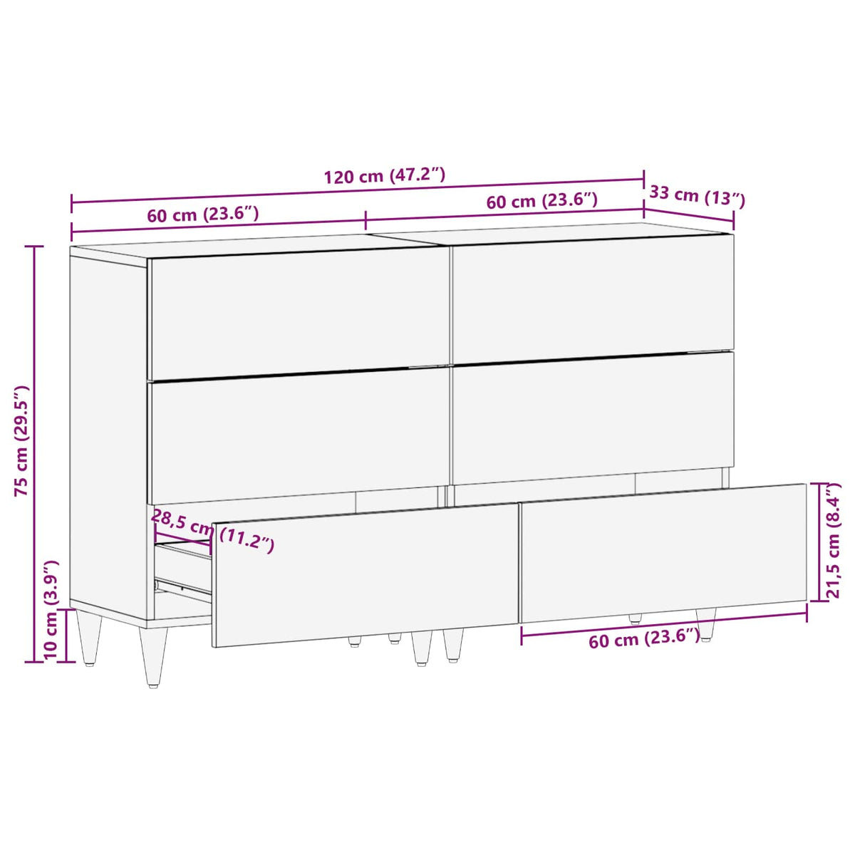 Servírovací Skříň 2 Ks 60 X 33 X 75 Cm Masivní Mangové Dřevo