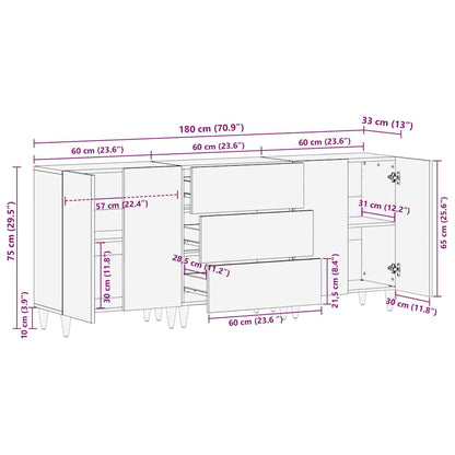 Sestava Komody 3 Ks 180 X 33 X 75 Cm Masivní Mangové Dřevo