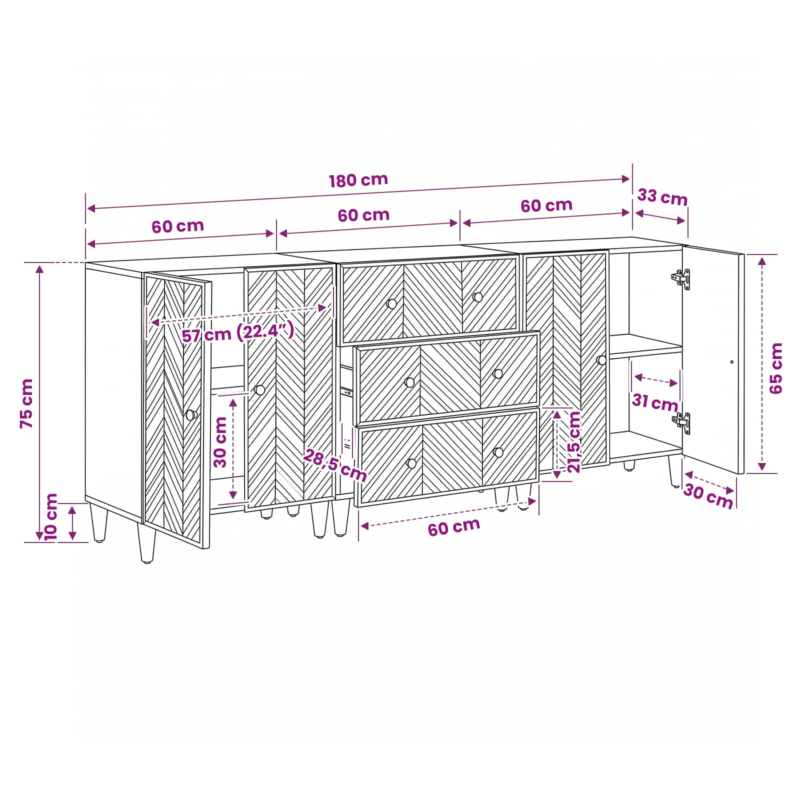 Úložné Skříně 3 Ks 60 X 33,5 X 75 Cm Masivní Mangové Dřevo