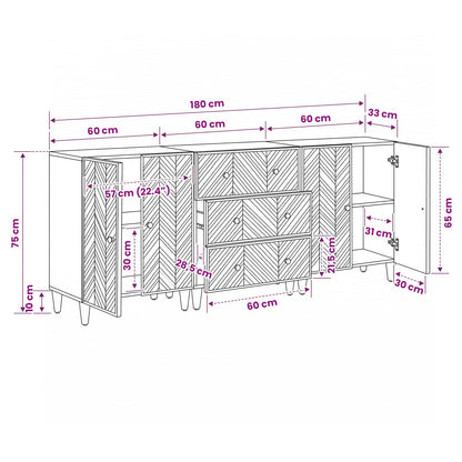 Úložné Skříně 3 Ks 60 X 33,5 X 75 Cm Masivní Mangové Dřevo